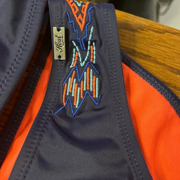 Navy and Coral Women's Swim Set Heat Swimwear BIKINI top + bottom size L. NWOT - Picture 9 of 9